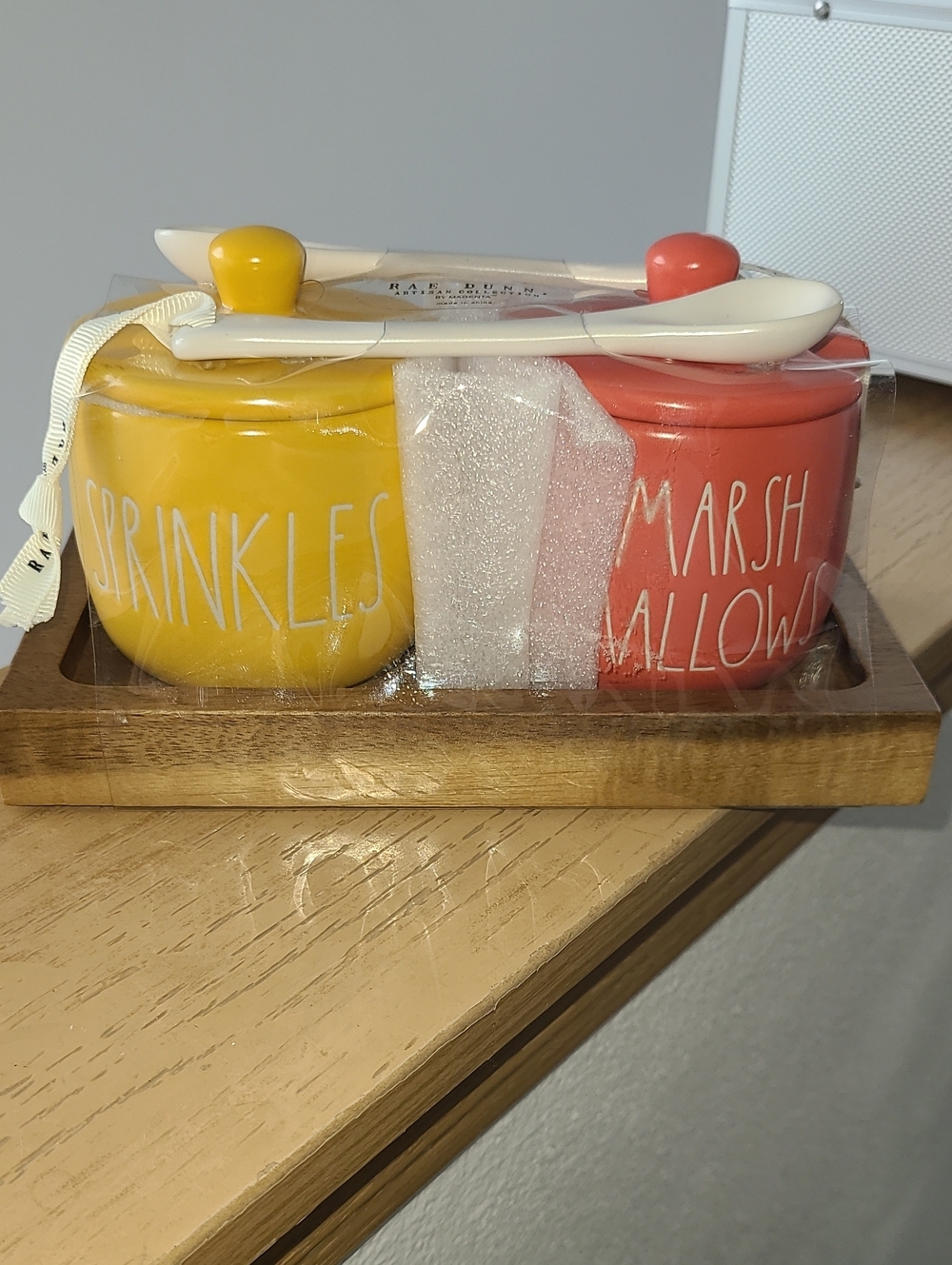 Rae Dunn Yellow Sprinkles & Coral Marshmallows Ceramic Jars with Spoons